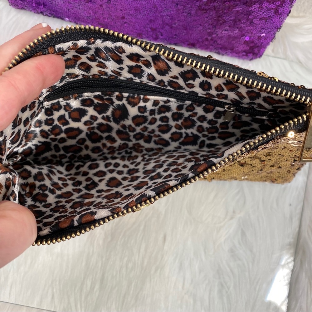 sequin cosmetic bags lined with leopard print - Picture 9 of 11